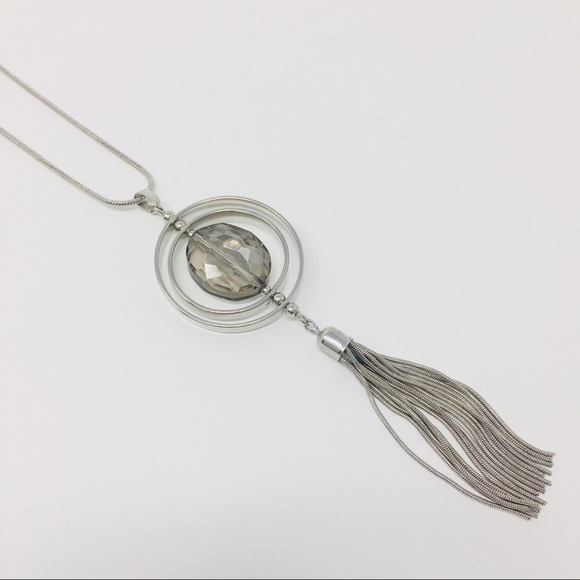 NWT Long silver tassel necklace with earrings - Picture 2 of 5